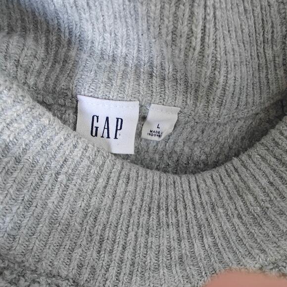 GAP Gray Waffle-Knit Crewneck Sweater Women’s L, Cotton-Blend Cozy - Picture 4 of 5